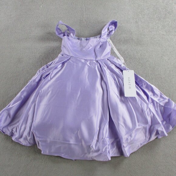 Azazie Favia Lilac A Line Dress Girls 4 Off the Shoulder Matte Satin Flower Girl - Picture 2 of 9